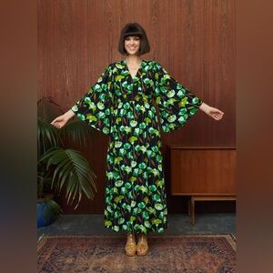 EUC - Dawn O’Porter X Joanie - Sunrise Floral Print Midaxi Dress Black Size 10